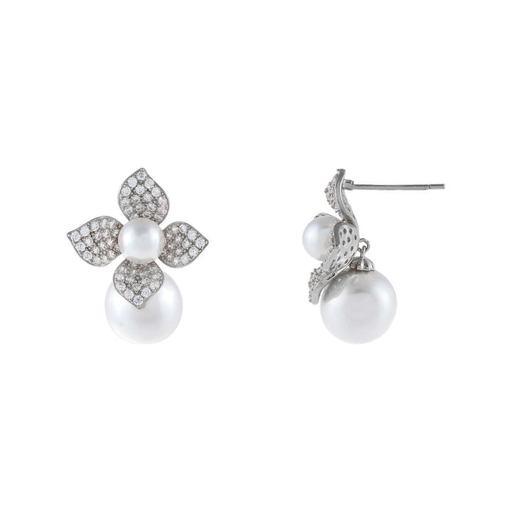  CZ Pearl Flower Stud Earring - Adina Eden's Jewels