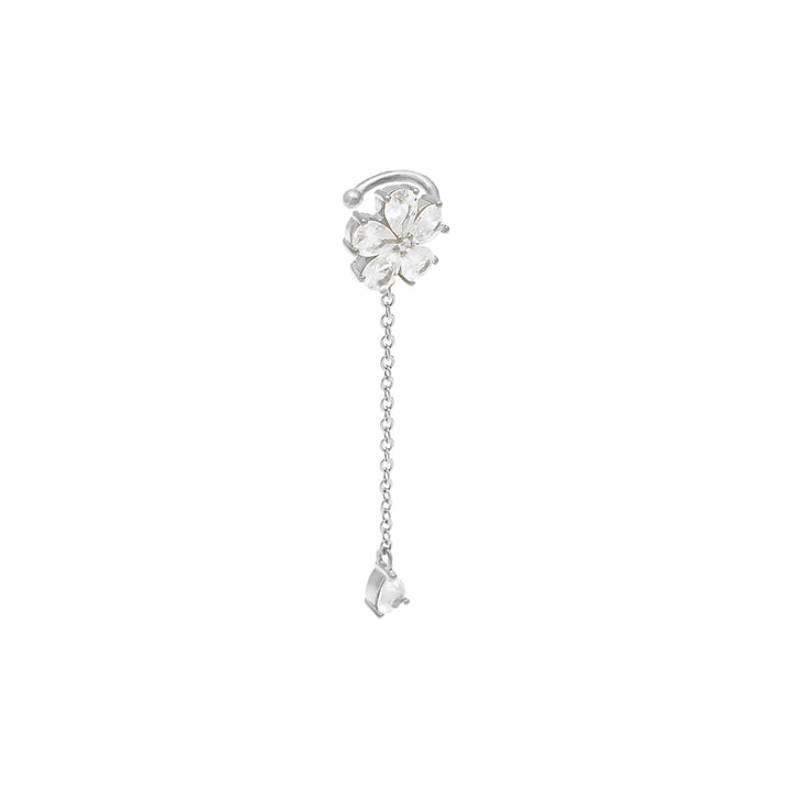 Silver / Left Colored Flower Chain Drop Ear Cuff - Adina Eden's Jewels