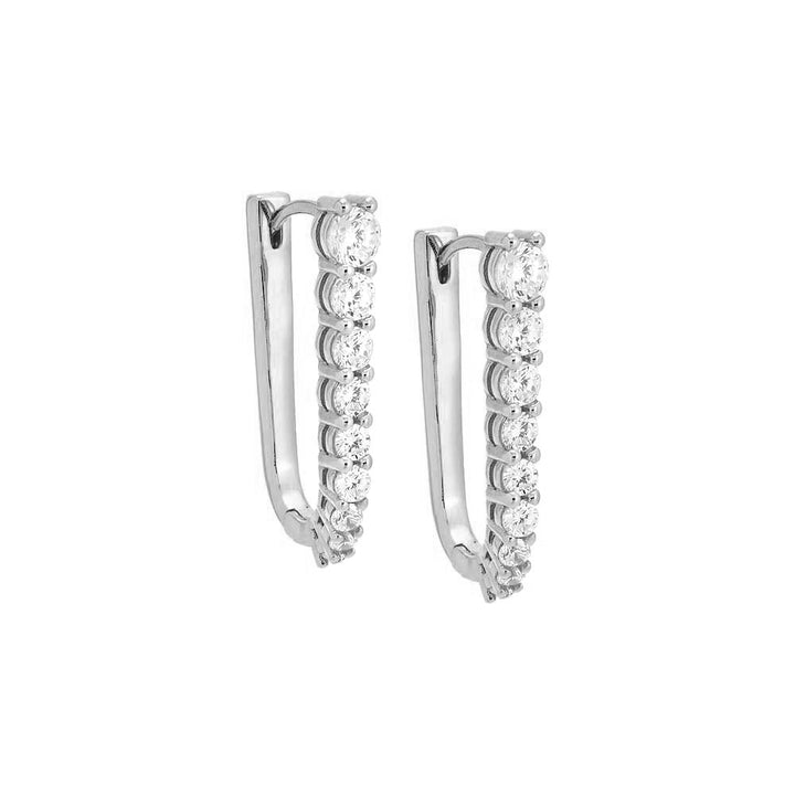 Silver / 25MM Graduated CZ Elongated Oval Shape Huggie Earring - Adina Eden's Jewels