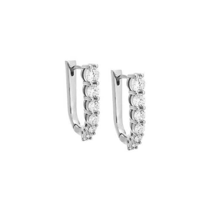 Silver / 15MM Graduated CZ Elongated Oval Shape Huggie Earring - Adina Eden's Jewels