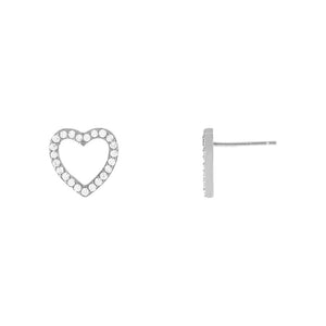 Silver Pavé Heart Outline Stud Earring - Adina Eden's Jewels