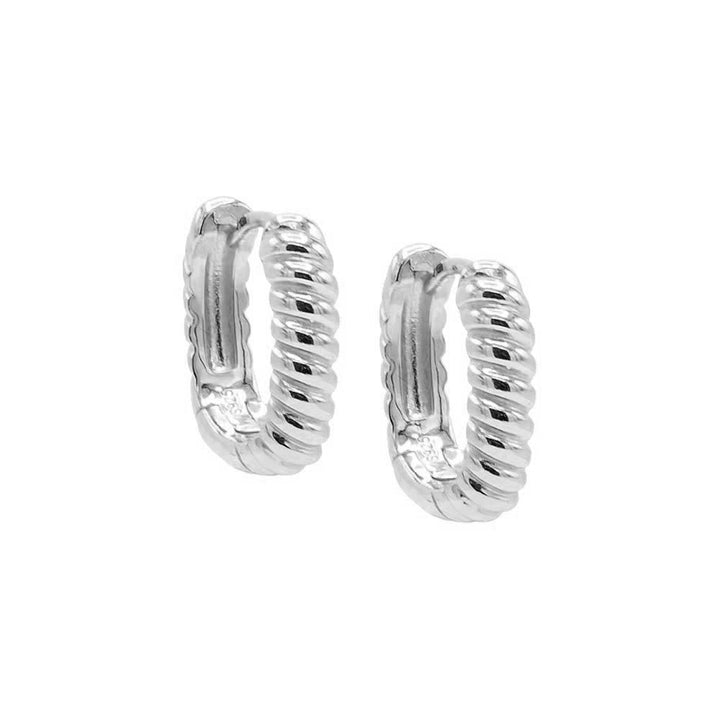 Silver / 15MM Wide Solid Ridged Oval Shape Huggie Earring - Adina Eden's Jewels