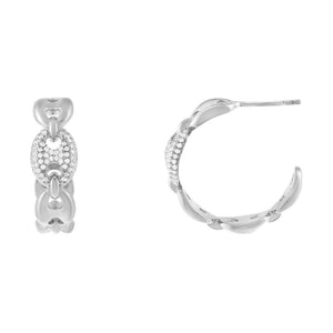 Silver Pavé Accent Mariner Hoop Earring - Adina Eden's Jewels