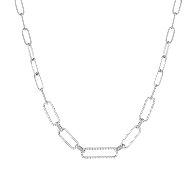Silver Half Pavé Paperclip Chain Necklace - Adina Eden's Jewels