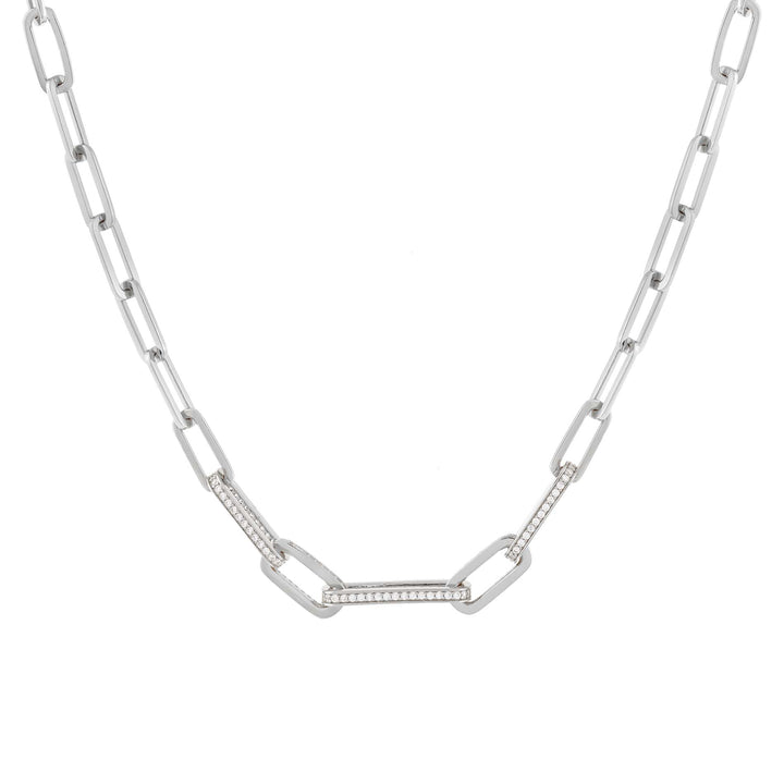 Silver Dimensional Pavé Link Necklace - Adina Eden's Jewels