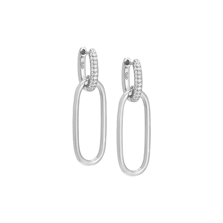 Silver / Pair Pavé/Solid Open Link Drop Hoop Earring - Adina Eden's Jewels