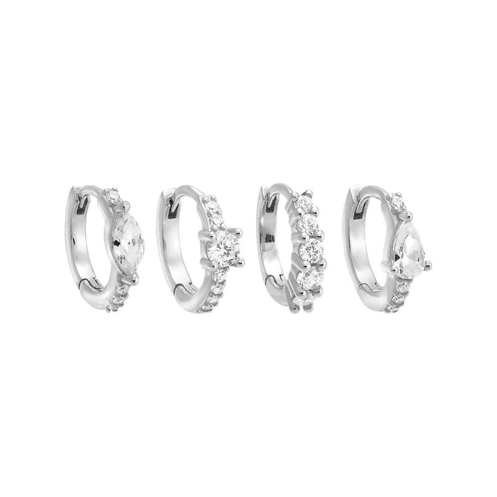 Silver Colored Multi Shapes Huggie Earring Combo Set - Adina Eden's Jewels
