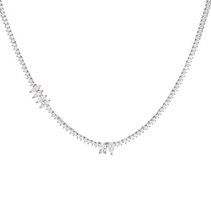 Silver CZ Multi Stone Shape Thin Tennis Necklace - Adina Eden's Jewels
