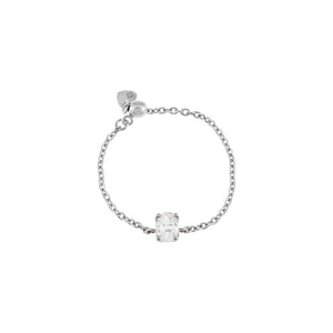 14K White Gold Diamond Oval Chain Ring 14K - Adina Eden's Jewels
