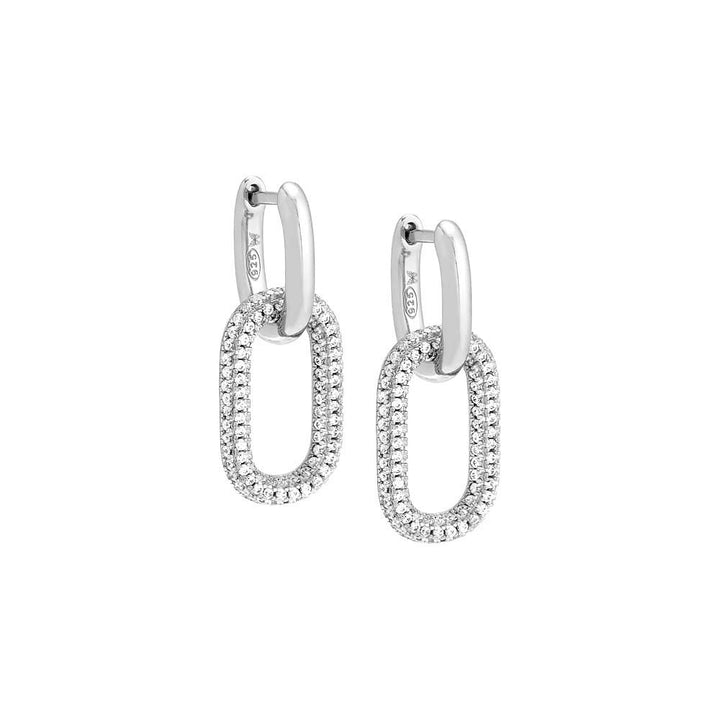 Silver / Pair Solid/Pave Open Paperclip Drop Stud Earring - Adina Eden's Jewels