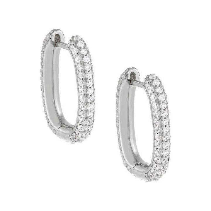Silver / 17MM Pavé Oval Huggie Earring - Adina Eden's Jewels