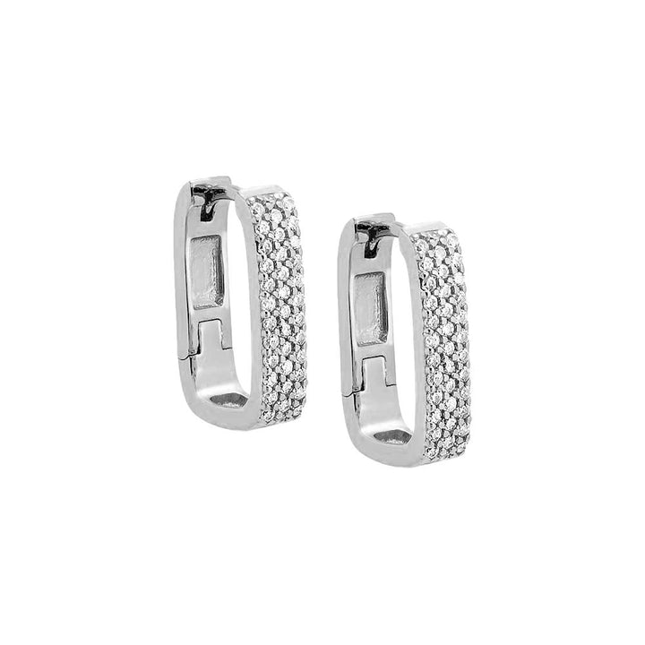 Silver / 18MM Wide Pave Oval Shape Huggie Earring - Adina Eden's Jewels