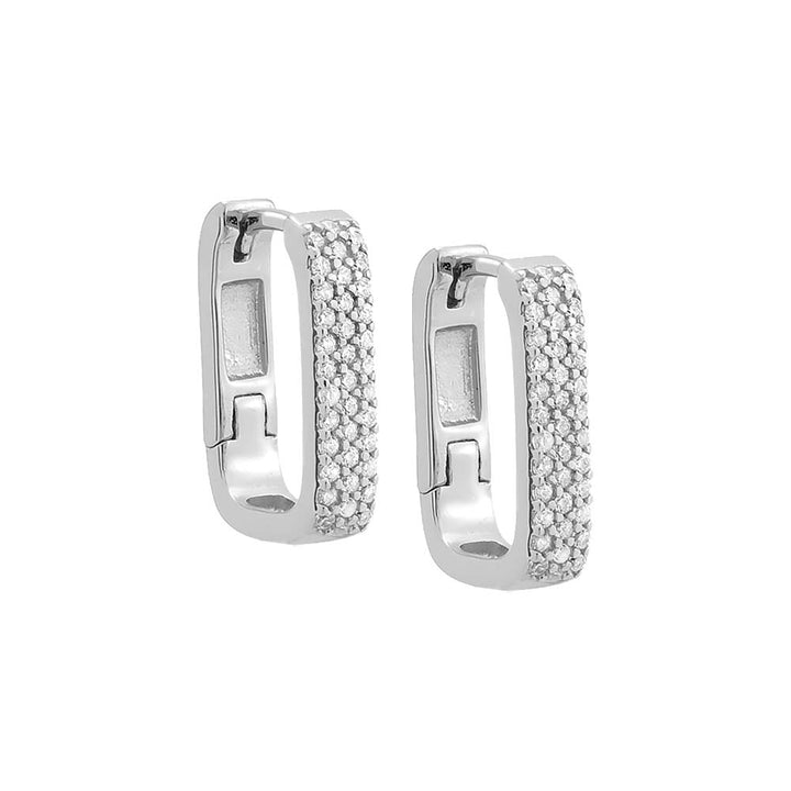 Silver / 12MM Wide Pave Oval Shape Huggie Earring - Adina Eden's Jewels
