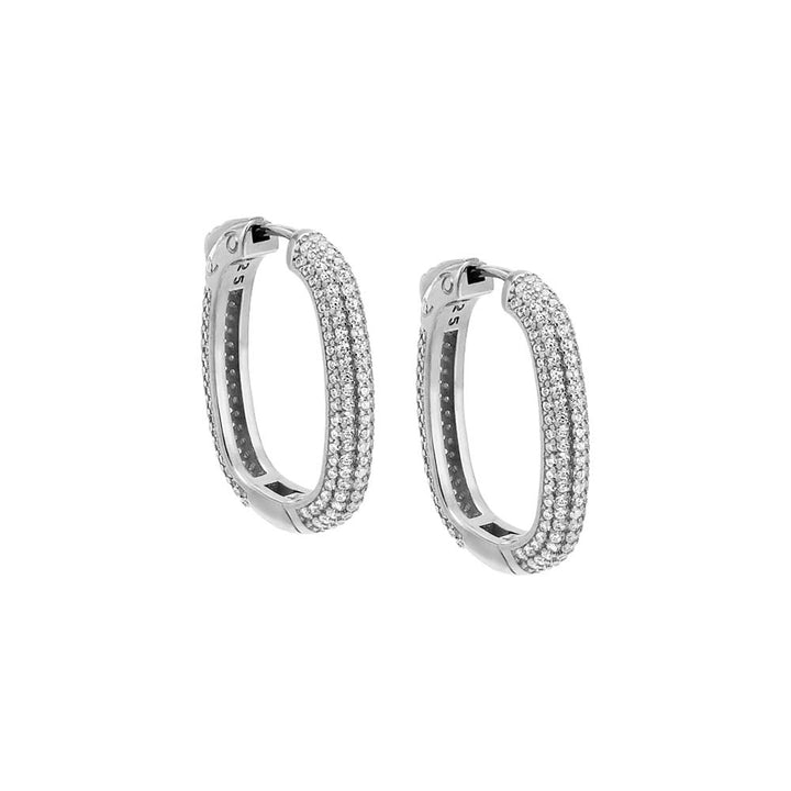 Silver / Pair Fancy Large Pavé Oval Shape Hoop Earring - Adina Eden's Jewels