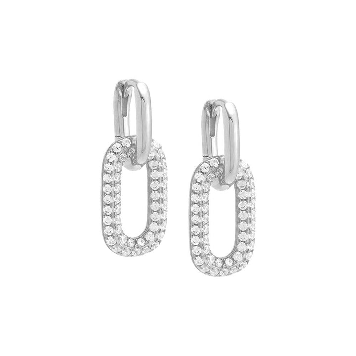 Silver / Pair Pavé Oval Shaped Drop Huggie Earring - Adina Eden's Jewels