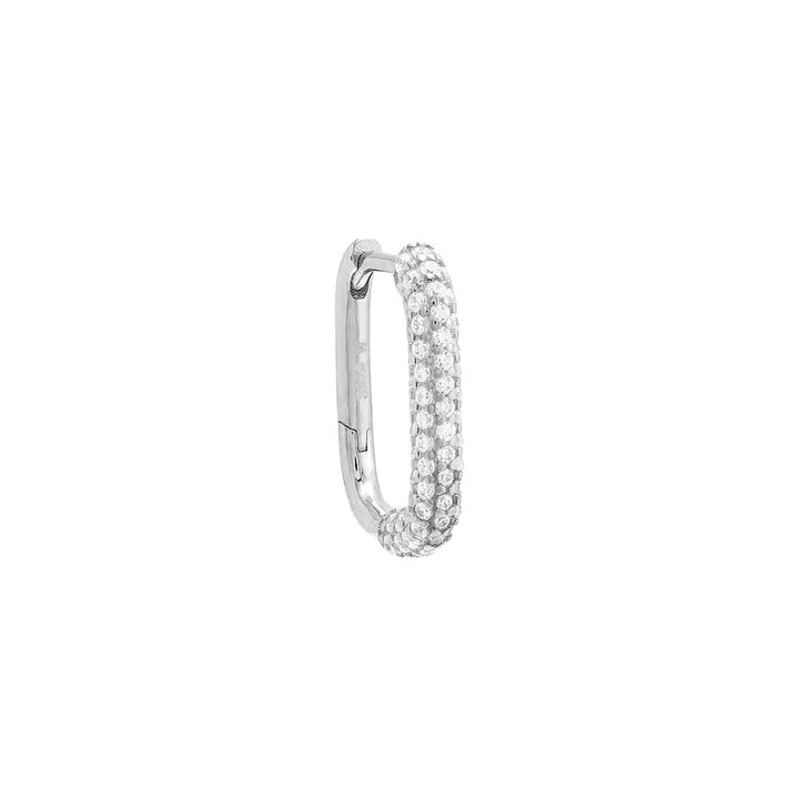 Silver / Single Rounded Pavé Oval Huggie Earring - Adina Eden's Jewels