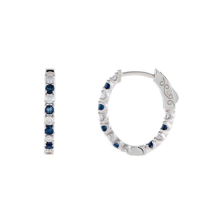 14K White Gold Diamond X Sapphire Oval Huggie Earring 14K - Adina Eden's Jewels