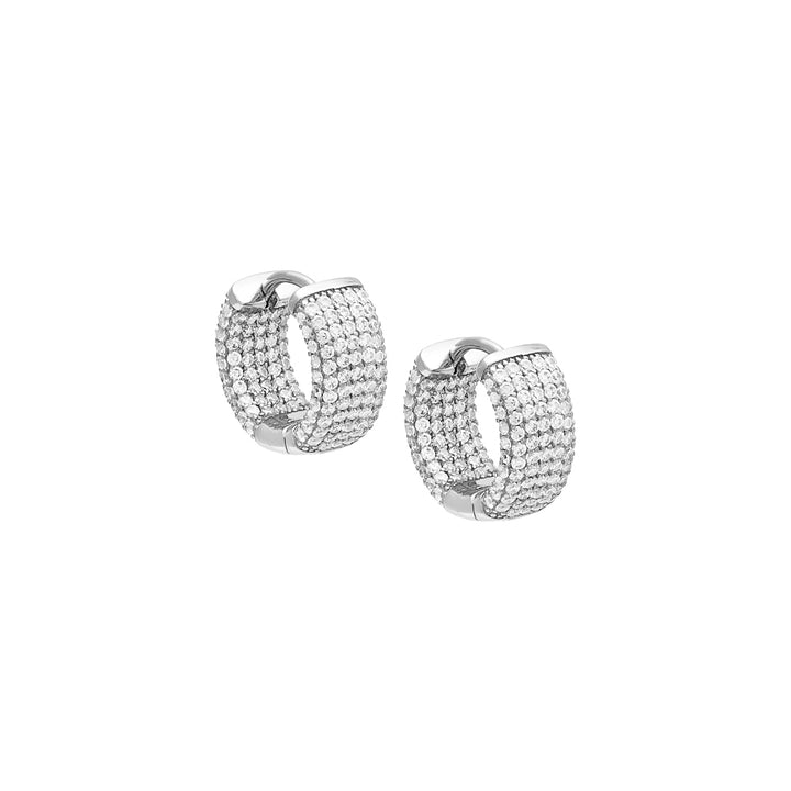 Silver / 12 MM Tiny Wide Pavé Huggie Earring - Adina Eden's Jewels