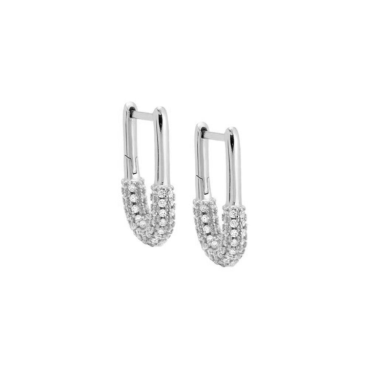 Silver / 16MM Solid Pavé Oval Shape Huggie Earring - Adina Eden's Jewels