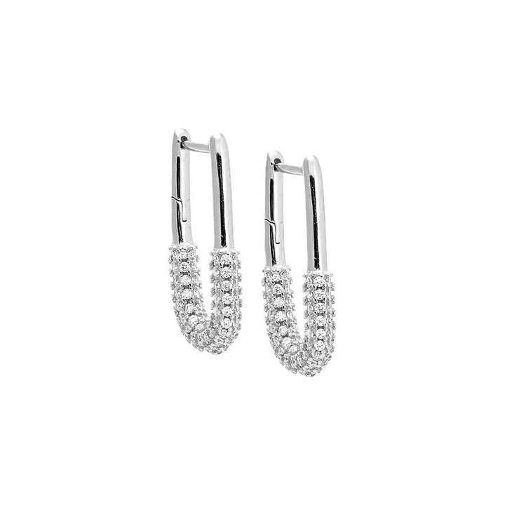 Silver / 20MM Solid Pavé Oval Shape Huggie Earring - Adina Eden's Jewels