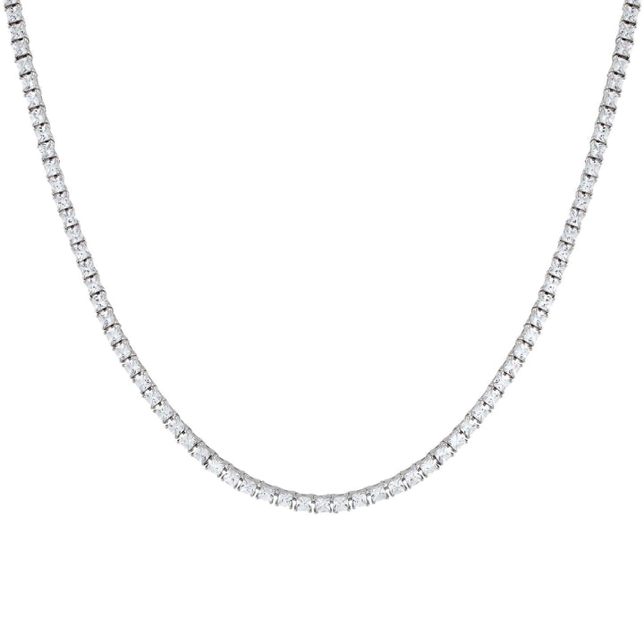 Silver / 24" / 3 MM Men's Princess Cut Tennis Necklace - Adina Eden's Jewels