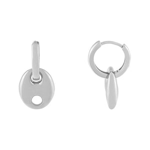 Silver Solid Puff Mariner Drop Huggie Earring - Adina Eden's Jewels