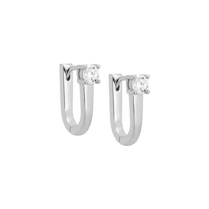 Silver / 15MM CZ Solitaire Elongated Oval Shape Huggie Earring - Adina Eden's Jewels