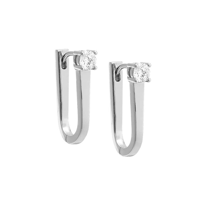 Silver / 20MM CZ Solitaire Elongated Oval Shape Huggie Earring - Adina Eden's Jewels