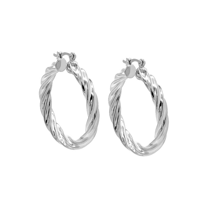 Silver / 35 MM Adina Eden's Chunky Hollow Twisted Hoop Earring - Adina Eden's Jewels