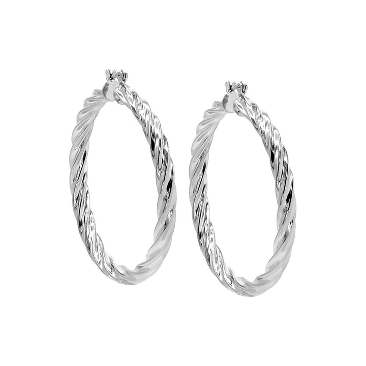 Silver / 50 MM Adina Eden's Chunky Hollow Twisted Hoop Earring - Adina Eden's Jewels