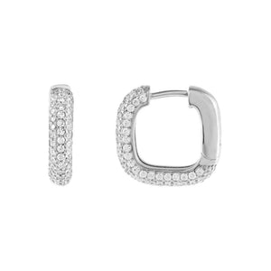 Silver Pavé Round Square Huggie Earring - Adina Eden's Jewels
