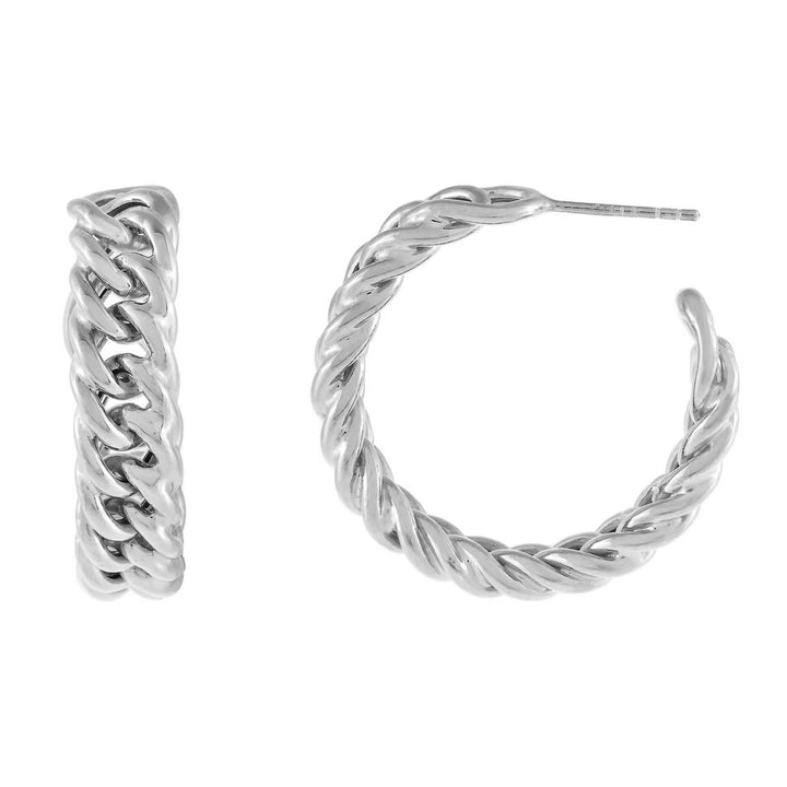 Silver Chunky Double Curb Chain Hoop Earring - Adina Eden's Jewels