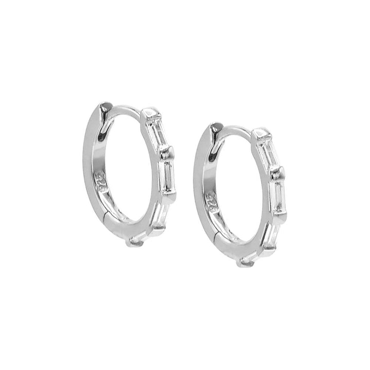 Silver / Pair Mini Multi Baguette Huggie Earring - Adina Eden's Jewels