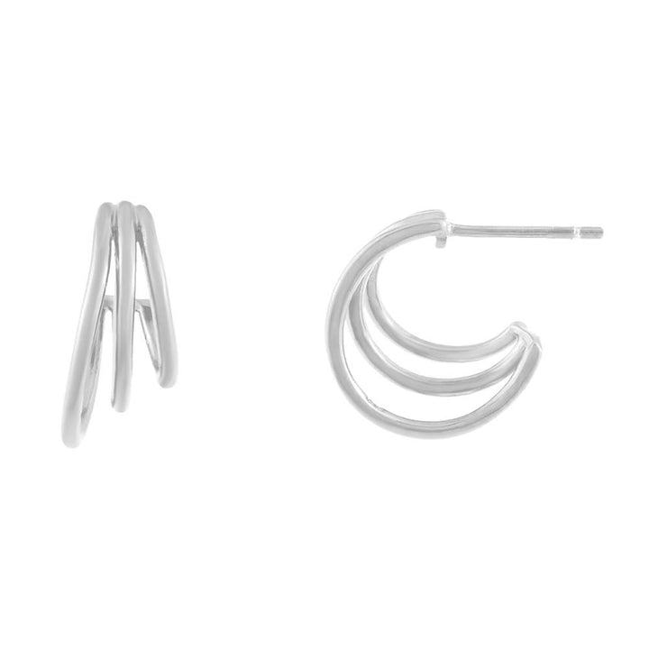 Silver Thin Solid Triple Hoop Earring - Adina Eden's Jewels