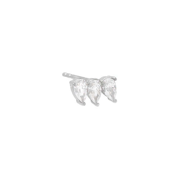 Silver / Single Triple Teardrop Curved Bar Stud Earring - Adina Eden's Jewels