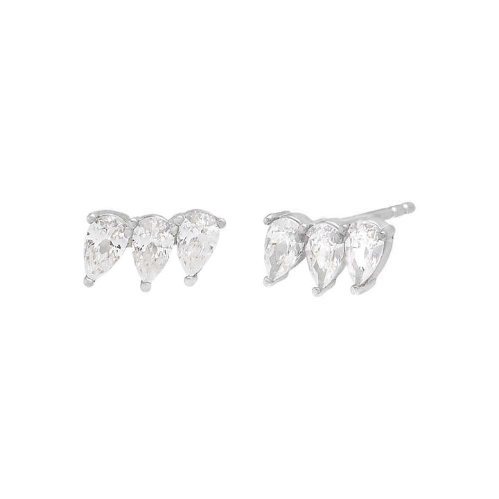 Silver / Pair Triple Teardrop Curved Bar Stud Earring - Adina Eden's Jewels