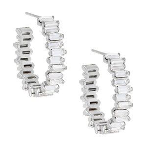 Silver Crystal Silver Baguette Hoop Earring - Adina Eden's Jewels