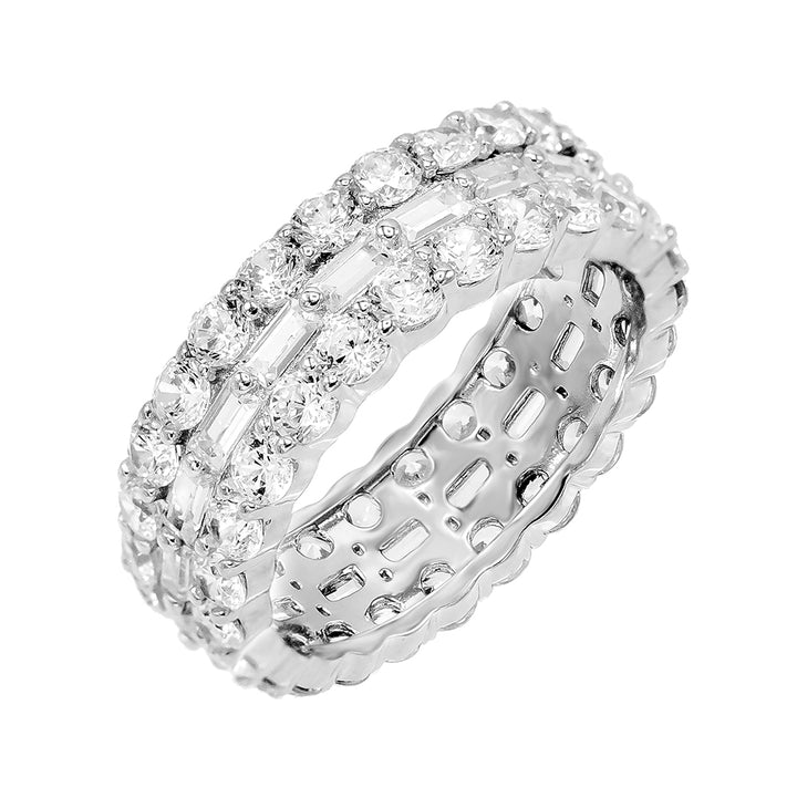 Silver / 7 Round X Baguette Ring - Adina Eden's Jewels