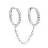 14K White Gold / Single Diamond Double Huggie Chain Earring 14K - Adina Eden's Jewels