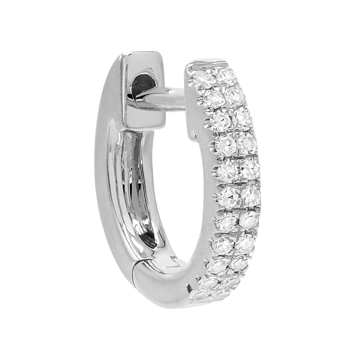 14K White Gold / Single Diamond Double Row Huggie Earring 14K - Adina Eden's Jewels