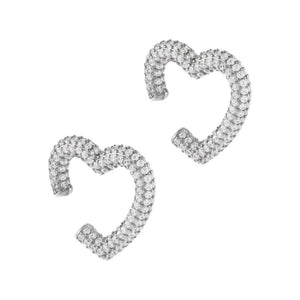 Silver Pavé Heart Ear Cuff Set - Adina Eden's Jewels