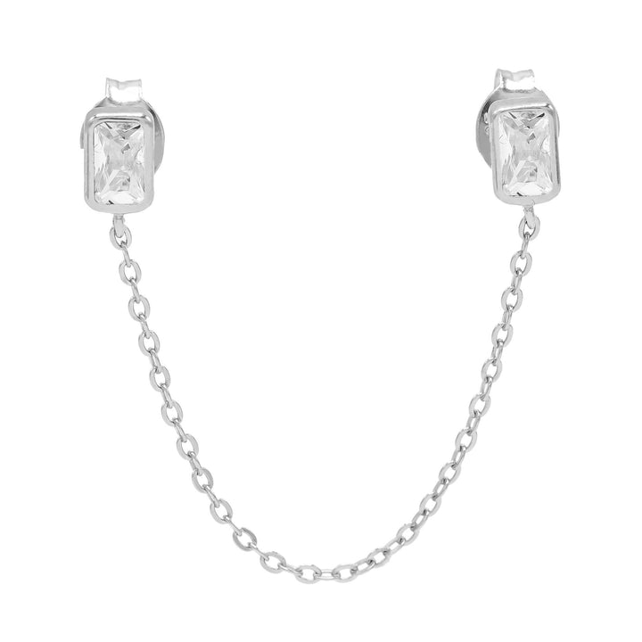Silver / Single Baguette Chain Stud Earring - Adina Eden's Jewels