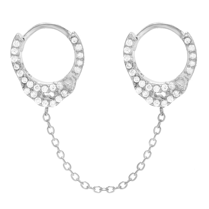 Silver / Single CZ Handcuff Chain Huggie Earring - Adina Eden's Jewels