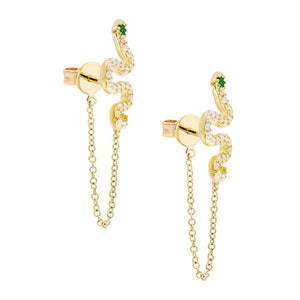 Gold Pavé Snake Chain Drop Earring - Adina Eden's Jewels