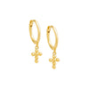 Gold / Pair Solid Beaded Dangling Cross Huggie Earring - Adina Eden's Jewels