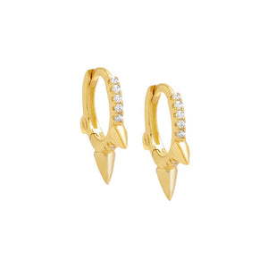 Gold / Pair Pavé Triple Spike Huggie Earring - Adina Eden's Jewels