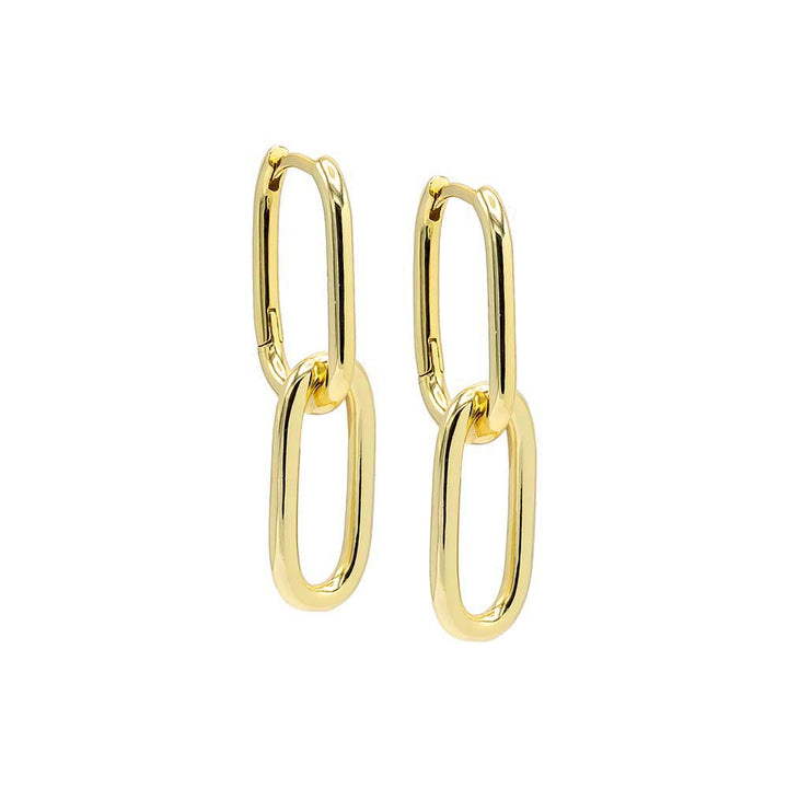 Gold / Pair Solid Double U-Shape Drop Link Huggie Earring - Adina Eden's Jewels