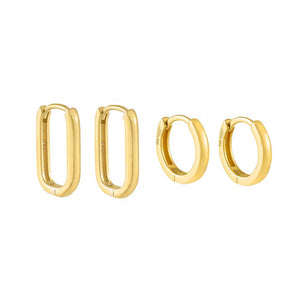 Gold The Oval & Round Solid Huggie Combo Set - Adina Eden's Jewels