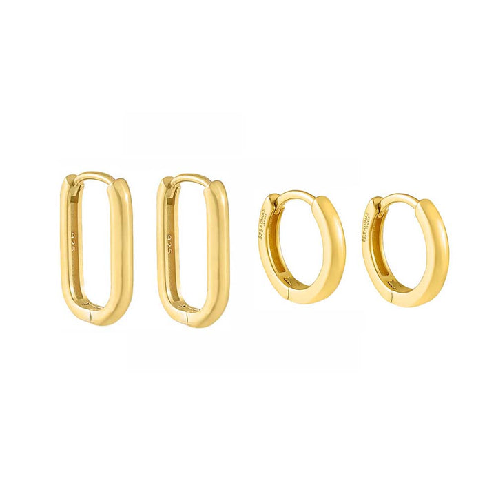 Gold The Oval & Round Solid Huggie Combo Set - Adina Eden's Jewels