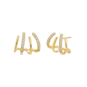 Gold / Pair Solid/Pave Multi Claw Stud Earring - Adina Eden's Jewels
